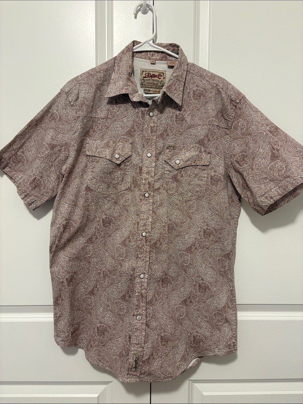 Rafter C Short-Sleeve Paisley Cotton Button-Down Shirt - Maroon